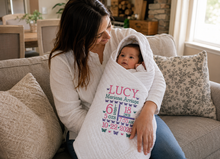 Baby Crib Quilt with Butterfly Embroidery & Birth Stats Gift