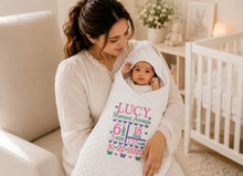 Baby Crib Quilt with Butterfly Embroidery & Birth Stats Gift