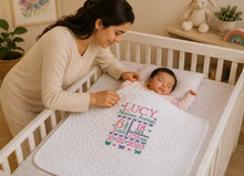 Baby Crib Quilt with Butterfly Embroidery & Birth Stats Gift