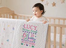 Baby Crib Quilt with Butterfly Embroidery & Birth Stats Gift