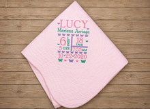 Baby Crib Quilt with Butterfly Embroidery & Birth Stats Gift
