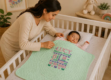 Baby Crib Quilt with Butterfly Embroidery & Birth Stats Gift