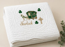 White Baby Quilt with Shamrock Monogram for Irish Baptism Gift (Copy)