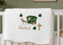 White Baby Quilt with Shamrock Monogram for Irish Baptism Gift (Copy)