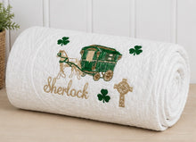 White Baby Quilt with Shamrock Monogram for Irish Baptism Gift (Copy)
