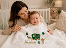 White Baby Quilt with Shamrock Monogram for Irish Baptism Gift (Copy)