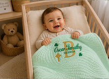 Baby Quilt with Shamrock Monogram for Irish Baptism Gift