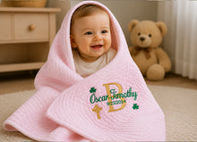 Baby Quilt with Shamrock Monogram for Irish Baptism Gift