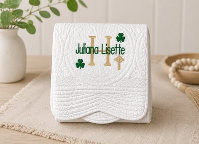 Baptism Blanket Personalized with Irish Shamrock Embroidery
