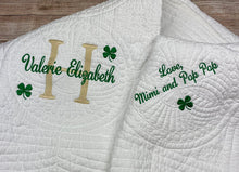 Baptism Blanket Personalized with Irish Shamrock Embroidery