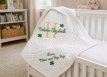 Baptism Blanket Personalized with Irish Shamrock Embroidery