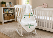 Baptism Blanket Personalized with Irish Shamrock Embroidery
