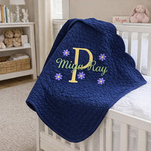 First birthday present girl baby white quilt, embroidered flowers blanket