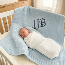 First birthday gift boy, Monogram baby blanket with Initials, Handmade Quilts for Sale, Personalized Baby Quilt, Baby Blue Crib Blanket