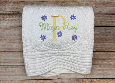 Demo First birthday present girl baby white quilt