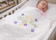 Baby Girl First Birthday Gift Quilt with Floral Embroidery