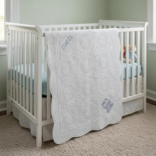 Monogrammed Quilt for Nursery, Birth Stats Embroidery, Butterfly and Bows Embroidery.