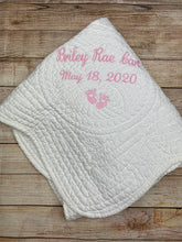 Nursery embroidery crib quilt girl, Monogrammed baby blanket personalized girl quilt, Embroidered baby baptism blanket girl