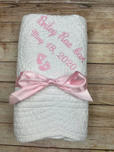 Nursery embroidery crib quilt girl, Monogrammed baby blanket personalized girl quilt, Embroidered baby baptism blanket girl