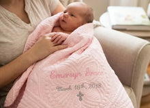 Personalized Baby Crib Quilt Baptism Gift For Newborn Boy