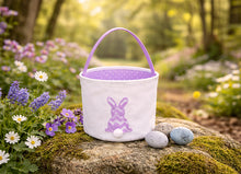 Personalized Easter Basket for Kids, Embroidered Basket for Girls and Boys Toddler Gift Bags Baby Soft Basket (Blue Chevron Bunny)