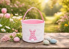 Personalized Easter Basket for Kids, Embroidered Basket for Girls and Boys Toddler Gift Bags Baby Soft Basket (Blue Chevron Bunny)
