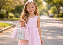Personalized Easter Basket for Kids, Embroidered Basket for Girls and Boys Toddler Gift Bags Baby Soft Basket (Light Pink Ears)