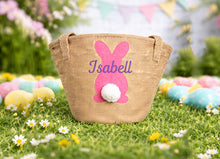 Personalized Easter Basket for Kids, embroidered Basket for Girls and Boys Toddler gift bags (Burlap Bunny)