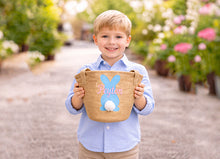 Personalized Easter Basket for Kids, embroidered Basket for Girls and Boys Toddler gift bags (Burlap Bunny)