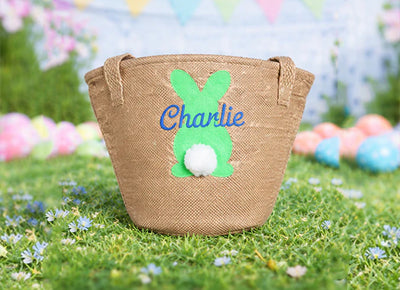 Personalized Easter Basket for Kids, embroidered Basket for Girls and Boys Toddler gift bags (Burlap Bunny)