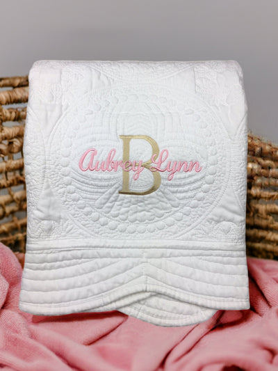 Personalized Baby Quilt | Monogrammed Baby Blanket | Embroidered Baby Gift for Girls