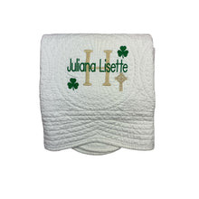 Irish baptism christening embroidered baby blanket, godson, gift for goddaughter, personalized, green shamrock