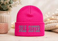 SOLE SISTER Embroidered Pink Knit Beanie