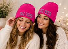 SOLE SISTER Embroidered Pink Knit Beanie