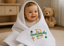 Baby Quilt with Shamrock Monogram for Irish Baptism Gift