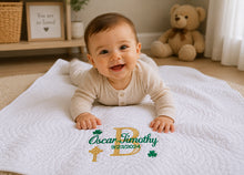 Baby Quilt with Shamrock Monogram for Irish Baptism Gift