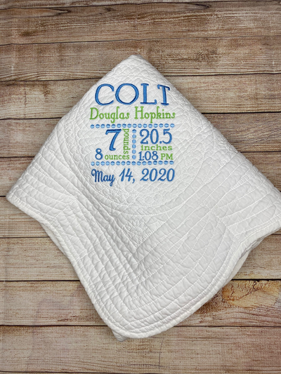 Monogram Baby Quilt, Personalized Baby Quilt, New Baby, Baby Announcement, Embroidered Baby Blanket, Baby Shower Gift,