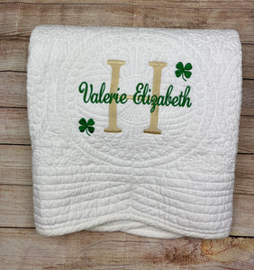 Irish baptism christening embroidered baby blanket, godson, gift for goddaughter, personalized, green shamrock