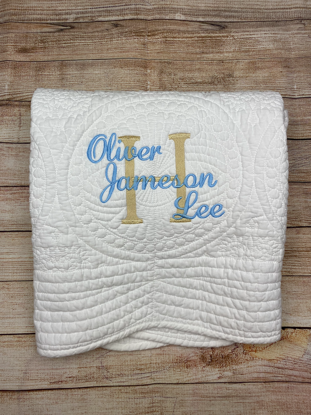 Monogrammed Baby Quilt, Personalized Blanket, Gold Monogrammed Blanket, Boy Quilt, Crib